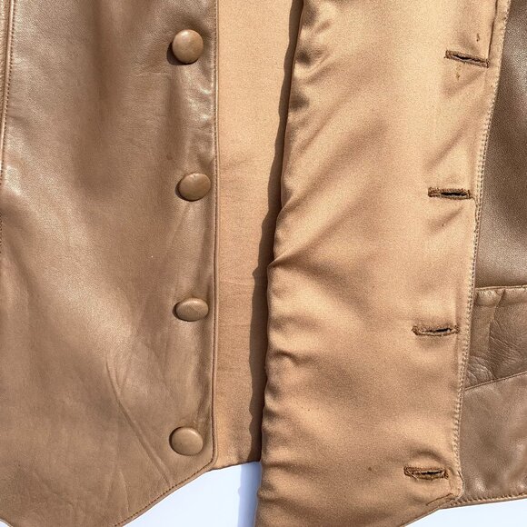 Men’s Custom Tan Leather Vest w/Front Pockets & Buttons, XXL - Picture 4 of 7